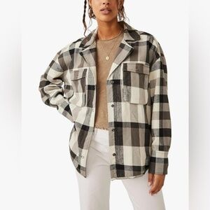 NWOT Free People We The Free Izzie Cargo Shirt Shacket Black And Cream Combo S